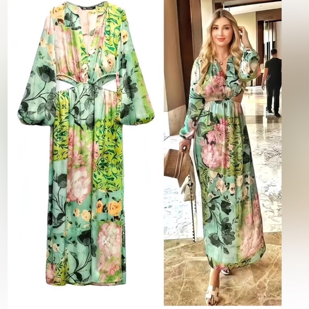 ZARA FLORAL PRINT CUT OUT DRESS